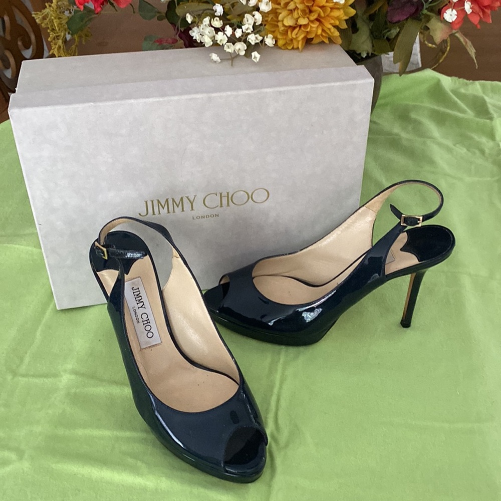 JIMMY CHOO sling stilettos nova dark blue made in Italy. - Picture 6 of 16